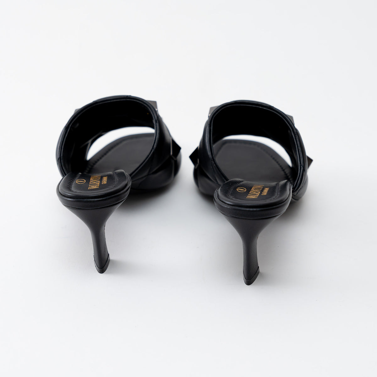 Valentino Black Leather Roman Stud Flat Sandals Size 37.5