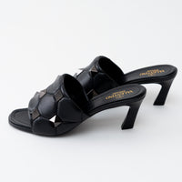 Valentino Black Leather Roman Stud Flat Sandals Size 37.5