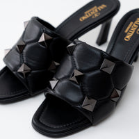 Valentino Black Leather Roman Stud Flat Sandals Size 37.5