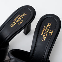 Valentino Black Leather Roman Stud Flat Sandals Size 37.5