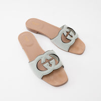 Gucci Sage Suede Interlocking G Slide Sandals Size 42