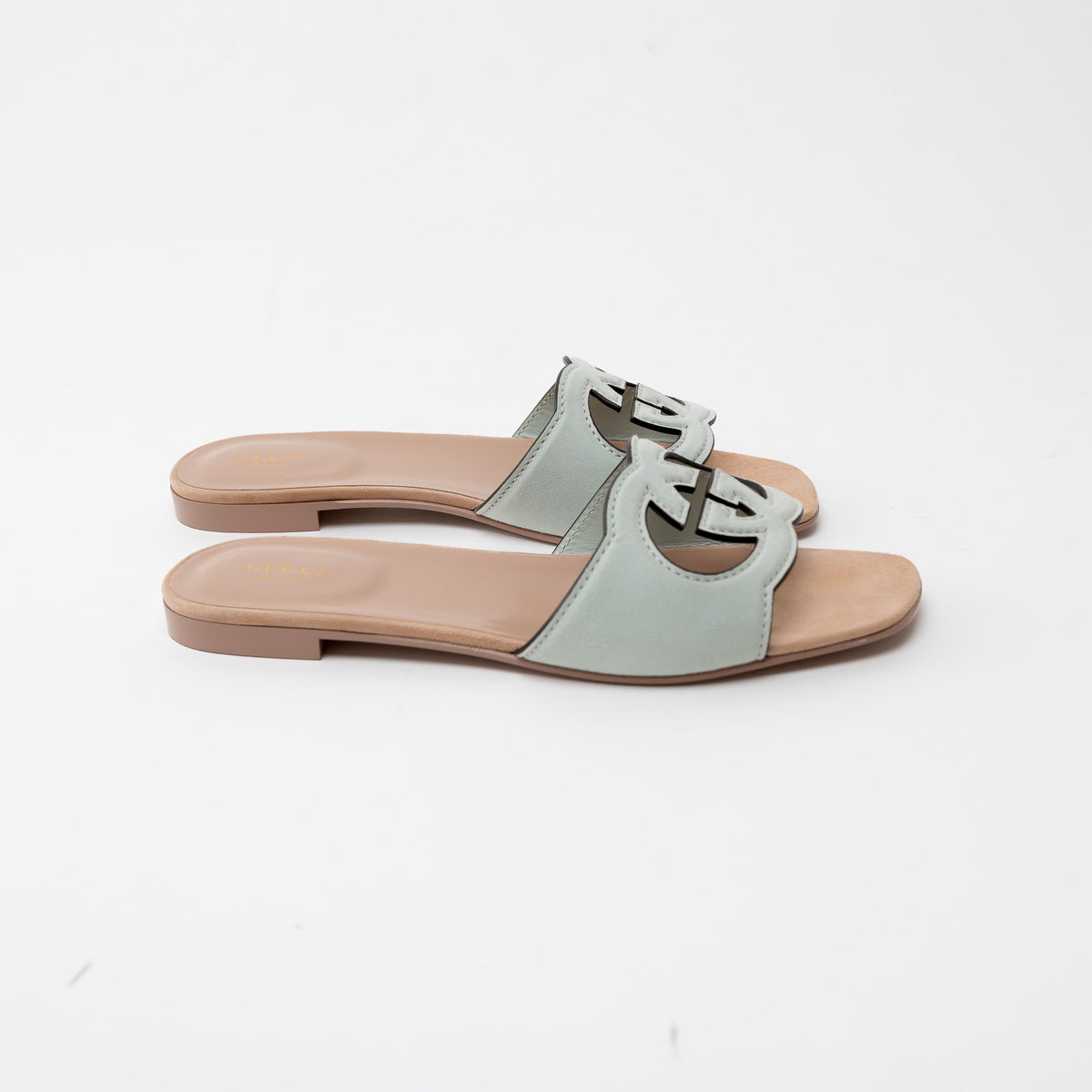 Gucci Sage Suede Interlocking G Slide Sandals Size 42