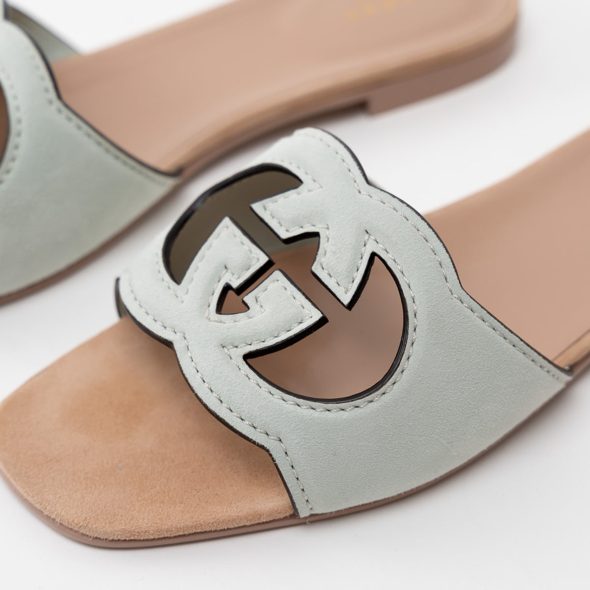 Gucci Sage Suede Interlocking G Slide Sandals Size 42