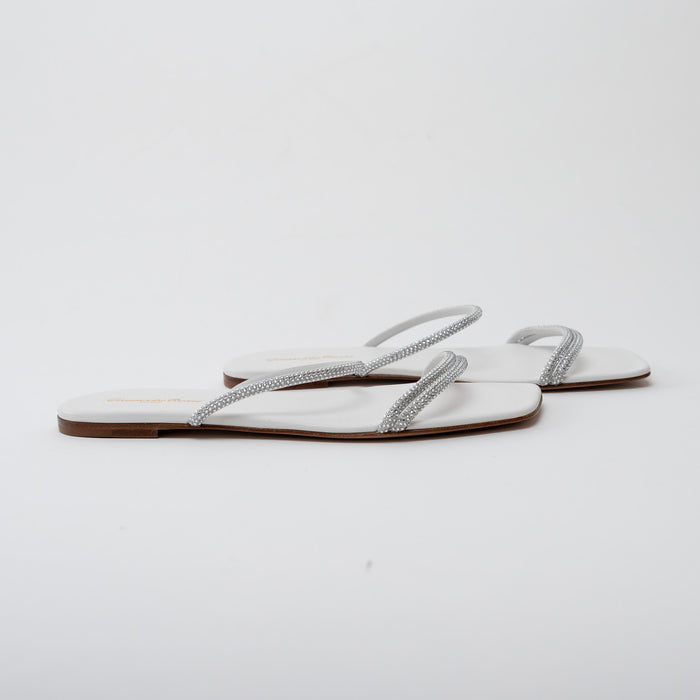 Gianvito Rossi White Grained Leather with Crystal Embellishment Slide Sandals Size 41