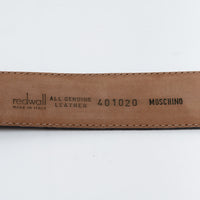 Moschino Brown Leather with Gold Logo Belt Size 46