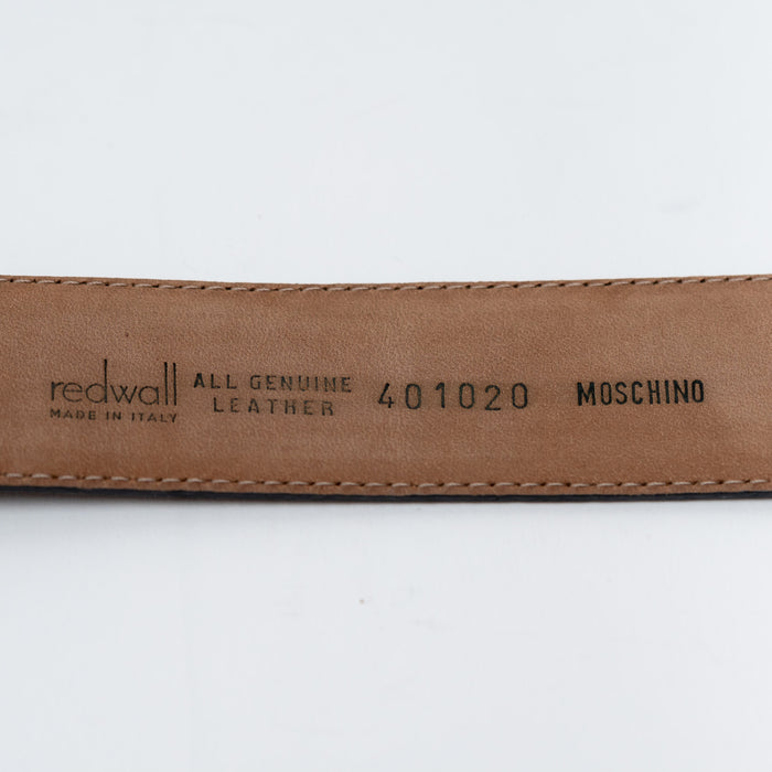 Moschino Brown Leather with Gold Logo Belt Size 46
