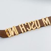 Moschino Brown Leather with Gold Logo Belt Size 46