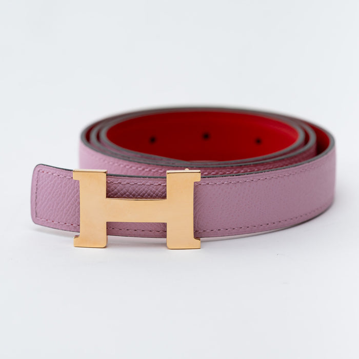 Hermes Rouge De Couer Mauve Sylvestre Swift Epsom Leather Constance with Gold H Buckle Belt Size 80