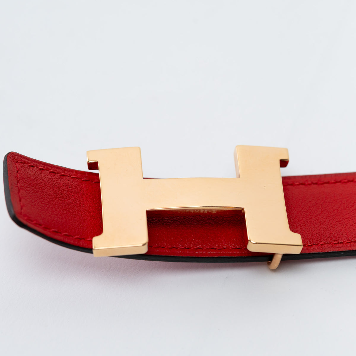 Hermes Rouge De Couer Mauve Sylvestre Swift Epsom Leather Constance with Gold H Buckle Belt Size 80