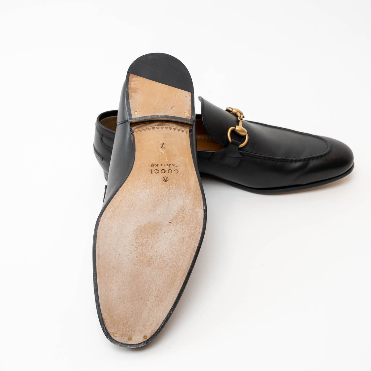 Gucci Black Leather Gold Horsebit Loafers Size 7 Mens / 40 ladies