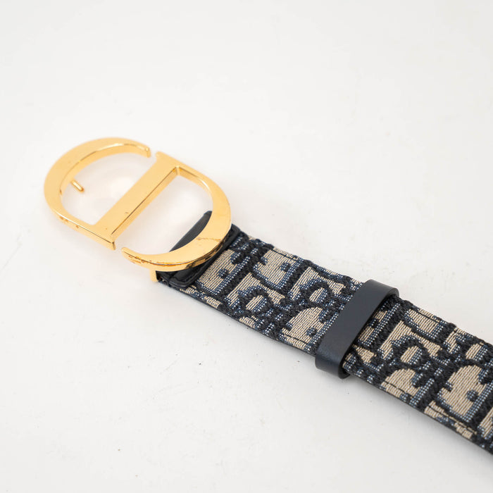 Dior Gold Buckle Black Leather Patterned Canvas Belt Size 70/27"