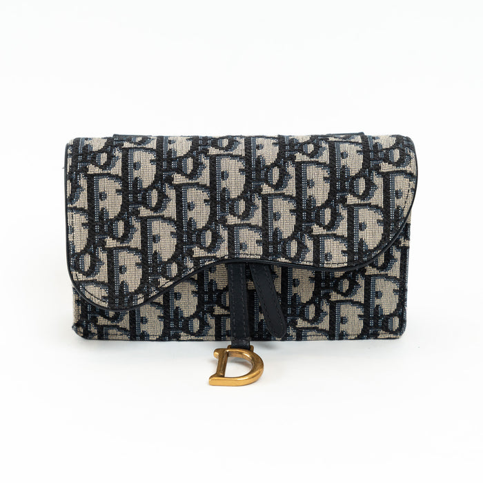 Dior Ecru and Blue Oblique Canvas Belt Bag