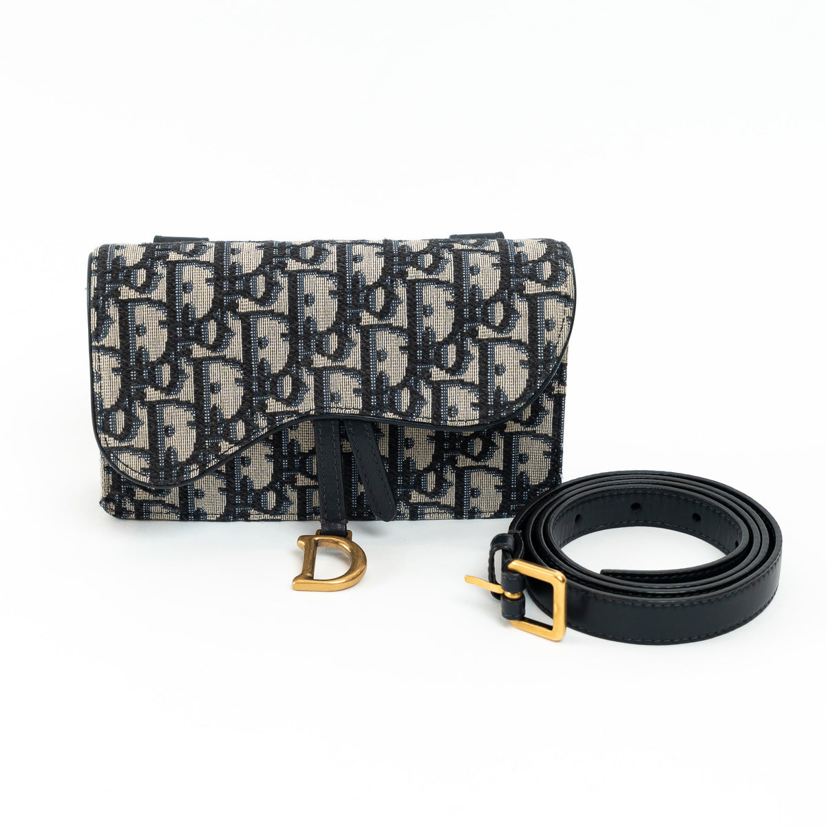 Dior Ecru and Blue Oblique Canvas Belt Bag