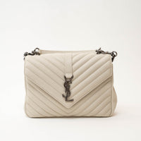 Saint Laurent Cream Chevron Quilted Leather Matelasse Medium College bag