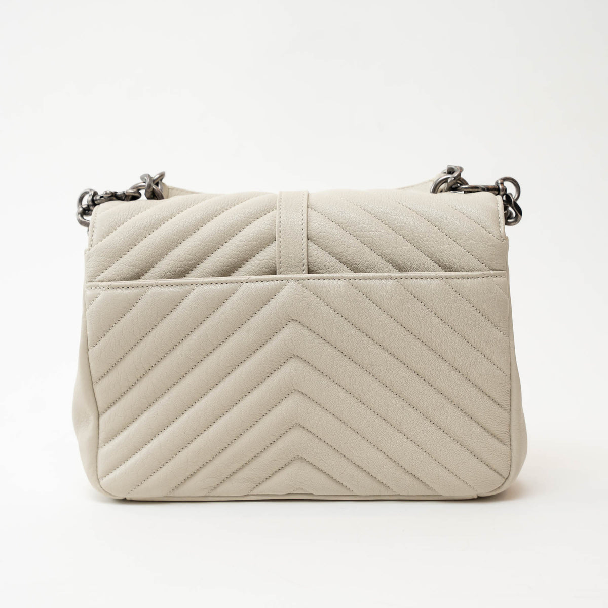 Saint Laurent Cream Chevron Quilted Leather Matelasse Medium College bag