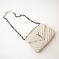 Saint Laurent Cream Chevron Quilted Leather Matelasse Medium College bag