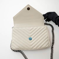 Saint Laurent Cream Chevron Quilted Leather Matelasse Medium College bag