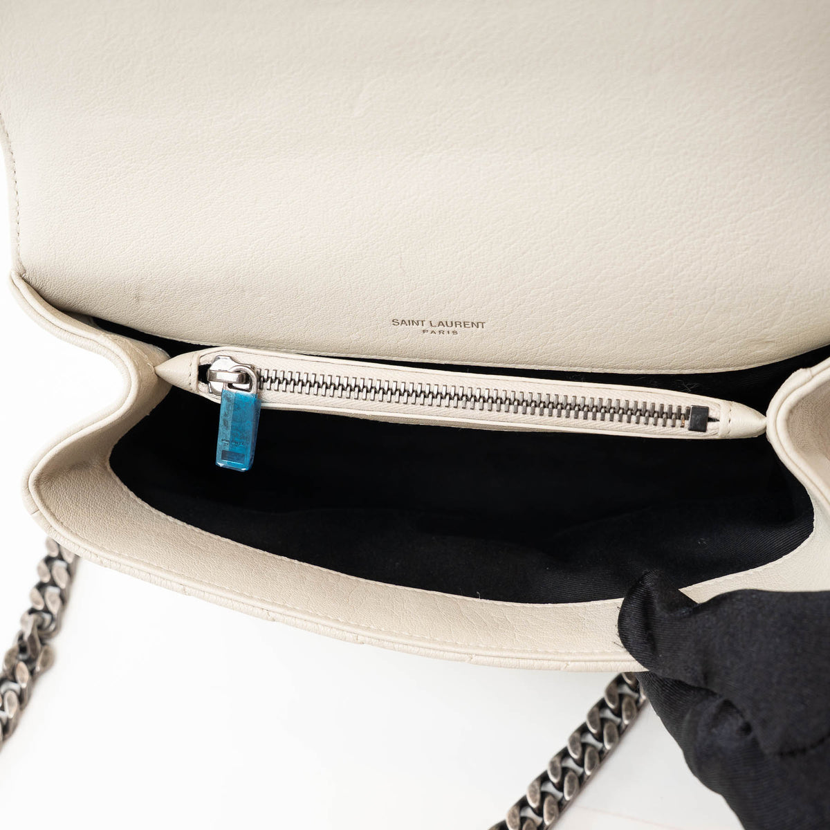 Saint Laurent Cream Chevron Quilted Leather Matelasse Medium College bag