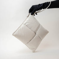 Bottega Veneta White High Gloss Grained Leather Maxi Padded Intrecciato Clutch