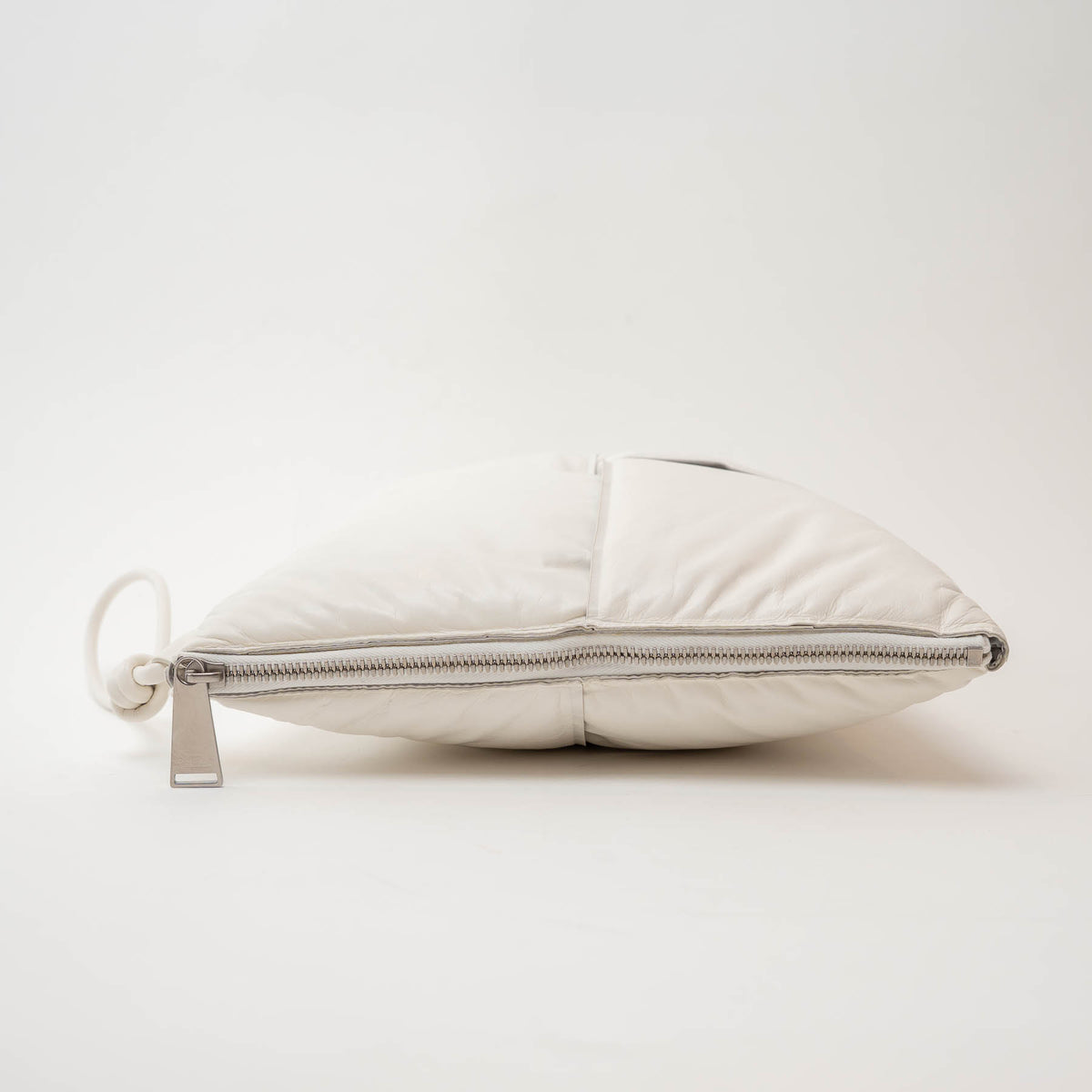 Bottega Veneta White High Gloss Grained Leather Maxi Padded Intrecciato Clutch