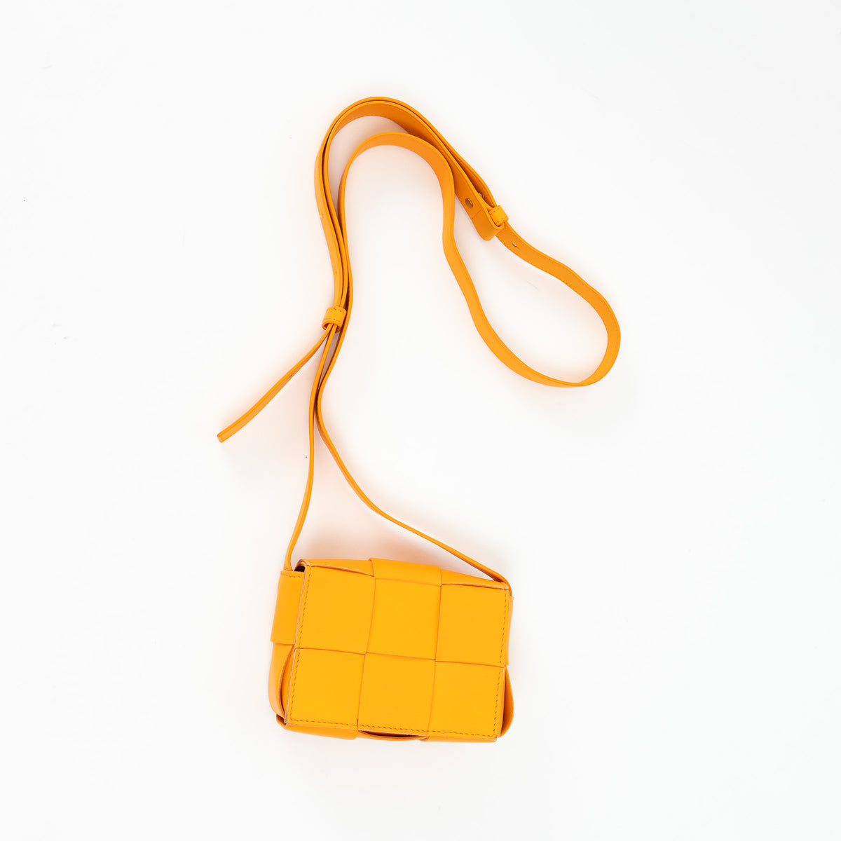 Bottega Veneta Orange Leather Intreccio Mini Cassette Bag