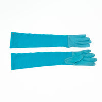 Pre-Loved Chanel ™ Blue Wool and Leather Elbow Gloves Size 7.5