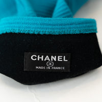 Pre-Loved Chanel ™ Blue Wool and Leather Elbow Gloves Size 7.5