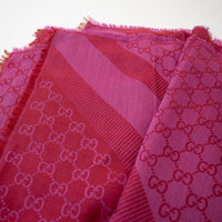 Gucci Red and Fuschia Wool and Silk Monogram Scarf