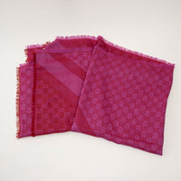 Gucci Red and Fuschia Wool and Silk Monogram Scarf