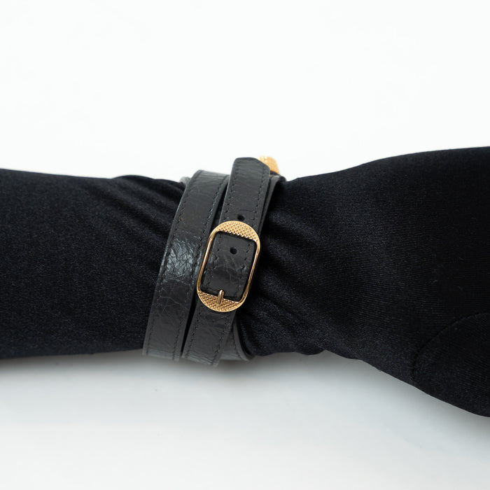 Balenciaga Grey Grained Leather Gold Buckle Bracelet Size L