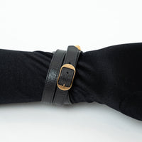 Balenciaga Grey Grained Leather Gold Buckle Bracelet Size L