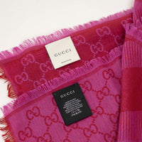 Gucci Red and Fuschia Wool and Silk Monogram Scarf