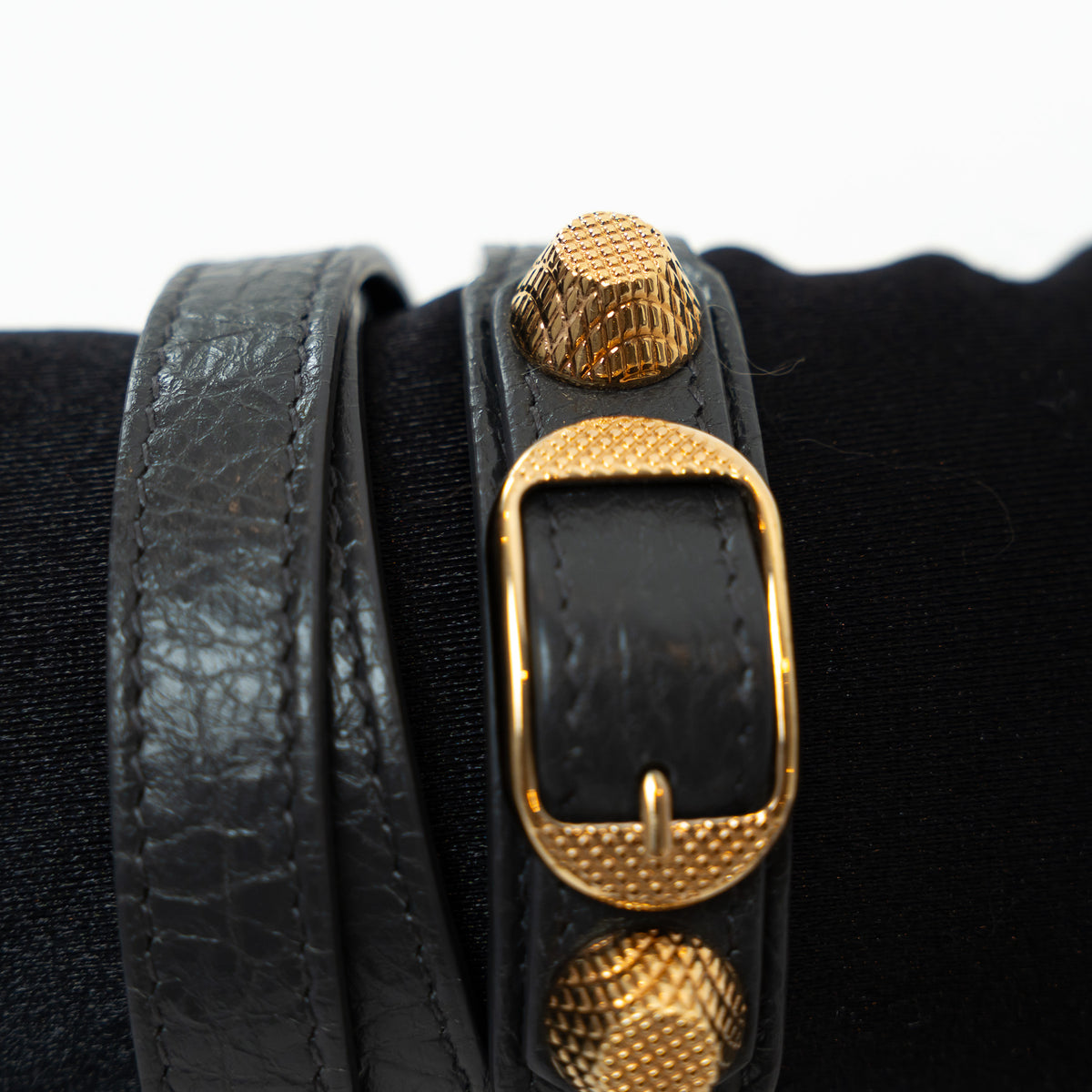 Balenciaga Grey Grained Leather Gold Buckle Bracelet Size L