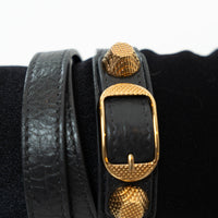 Balenciaga Grey Grained Leather Gold Buckle Bracelet Size L