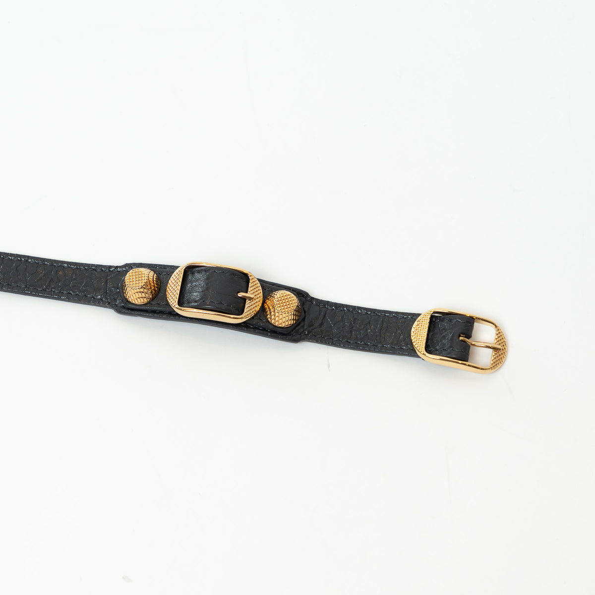 Balenciaga Grey Grained Leather Gold Buckle Bracelet Size L