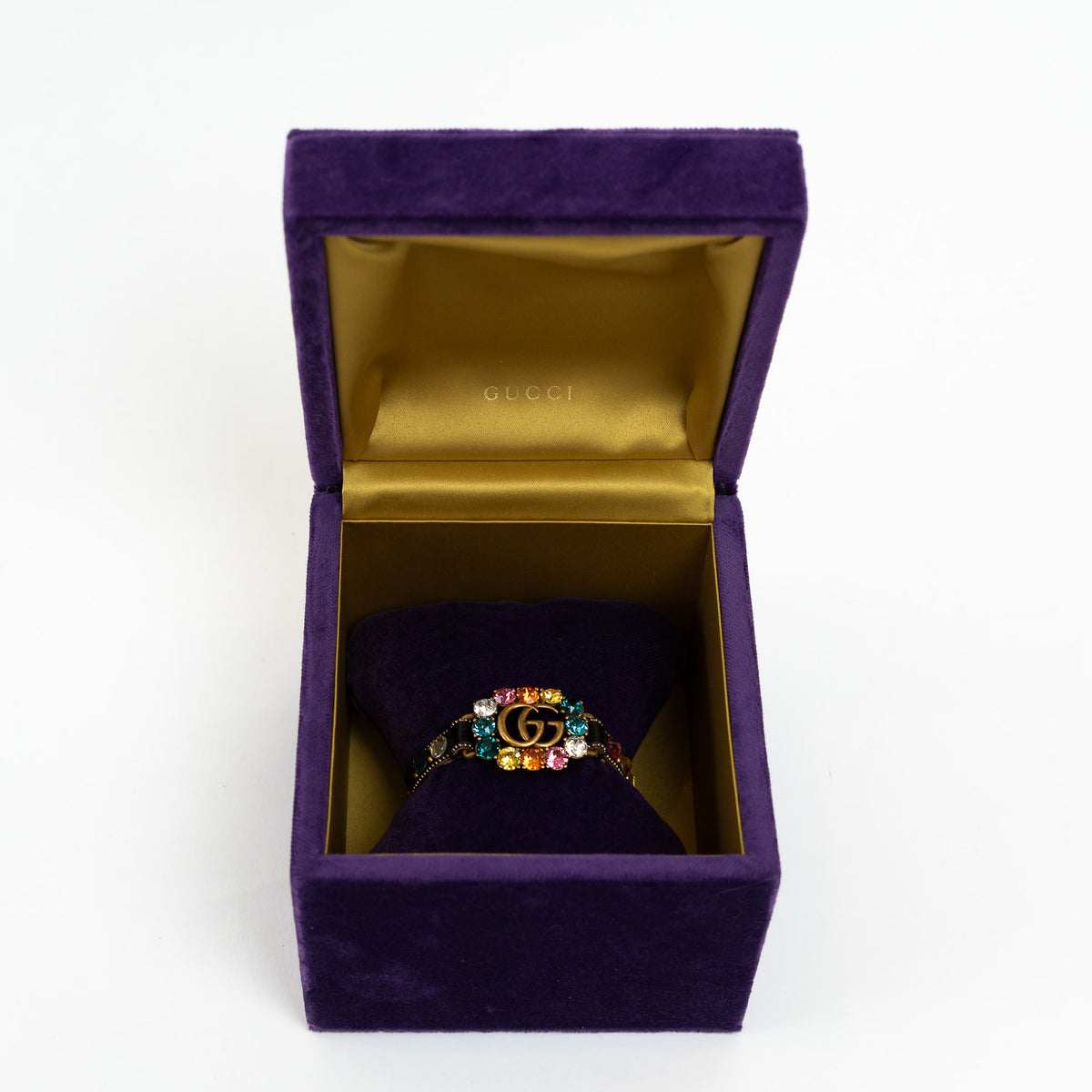 Gucci Multicolor Crystal Gold Marmont Leather Bracelet