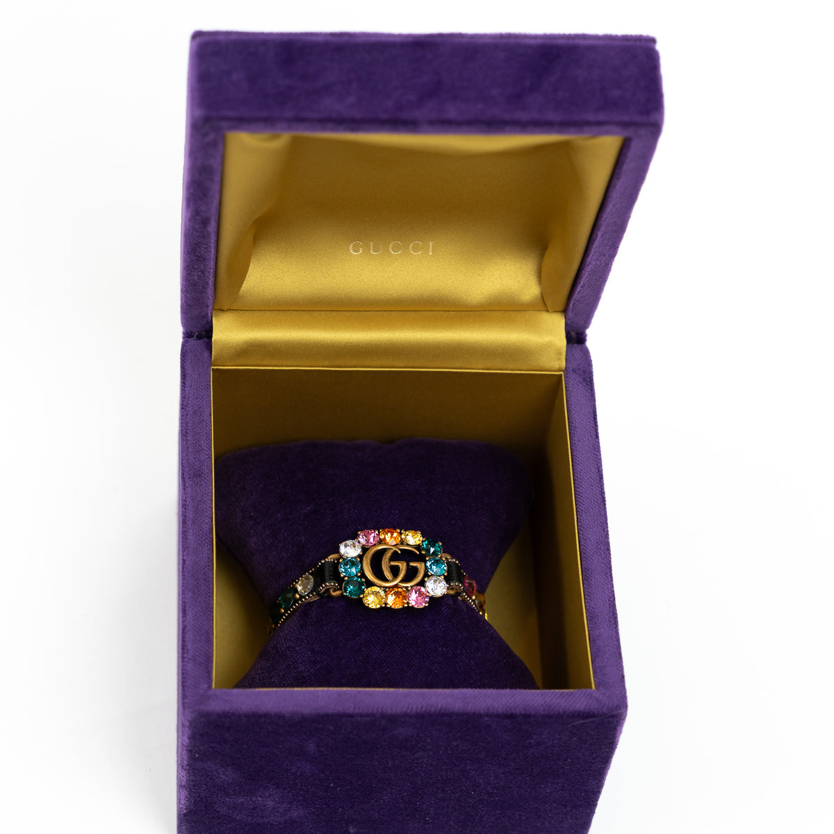 Gucci Multicolor Crystal Gold Marmont Leather Bracelet