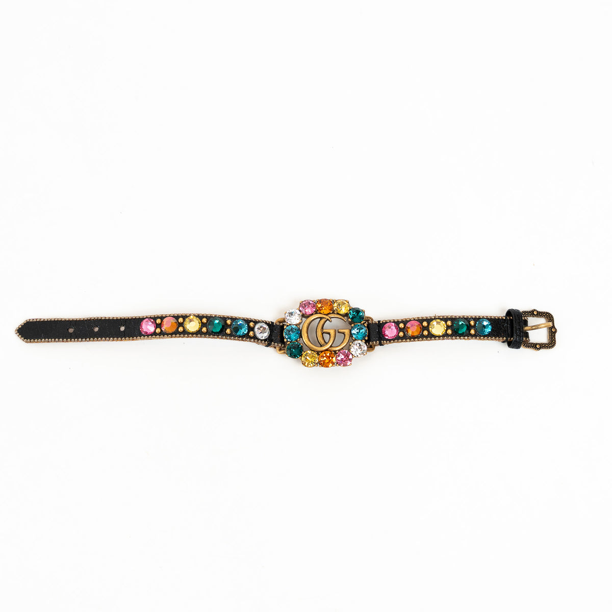Gucci Multicolor Crystal Gold Marmont Leather Bracelet