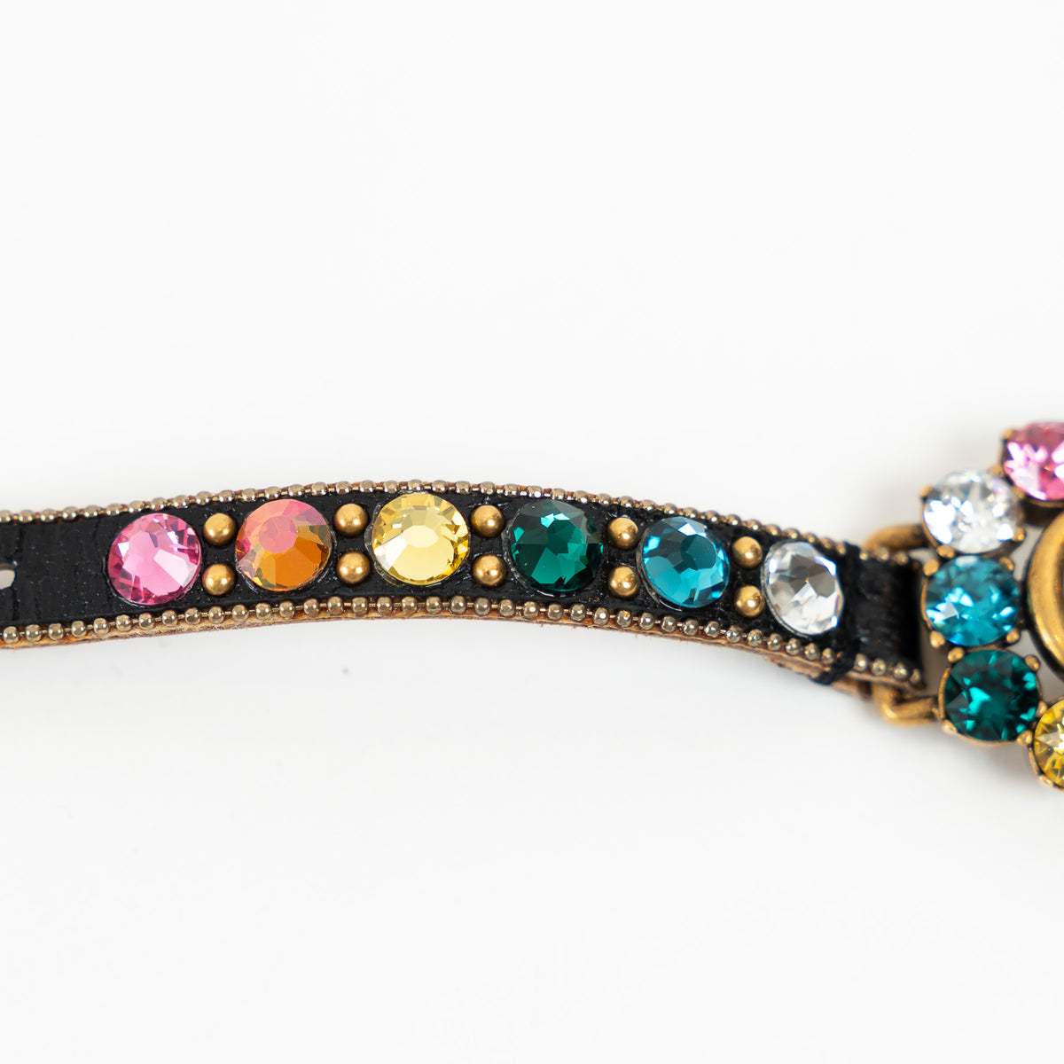 Gucci Multicolor Crystal Gold Marmont Leather Bracelet