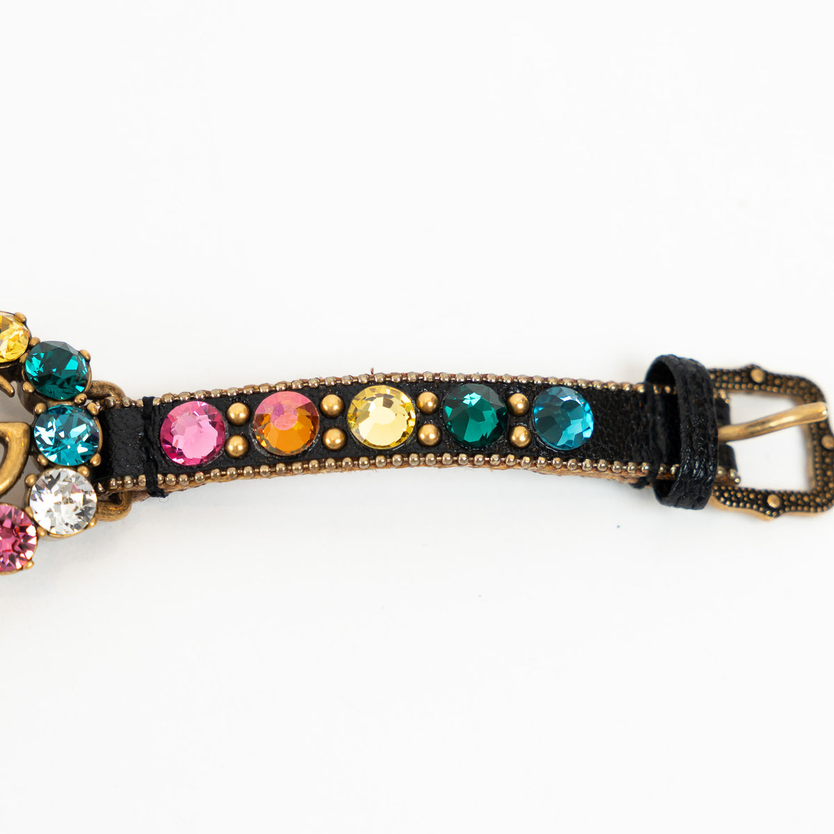 Gucci Multicolor Crystal Gold Marmont Leather Bracelet