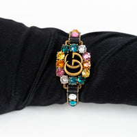 Gucci Multicolor Crystal Gold Marmont Leather Bracelet