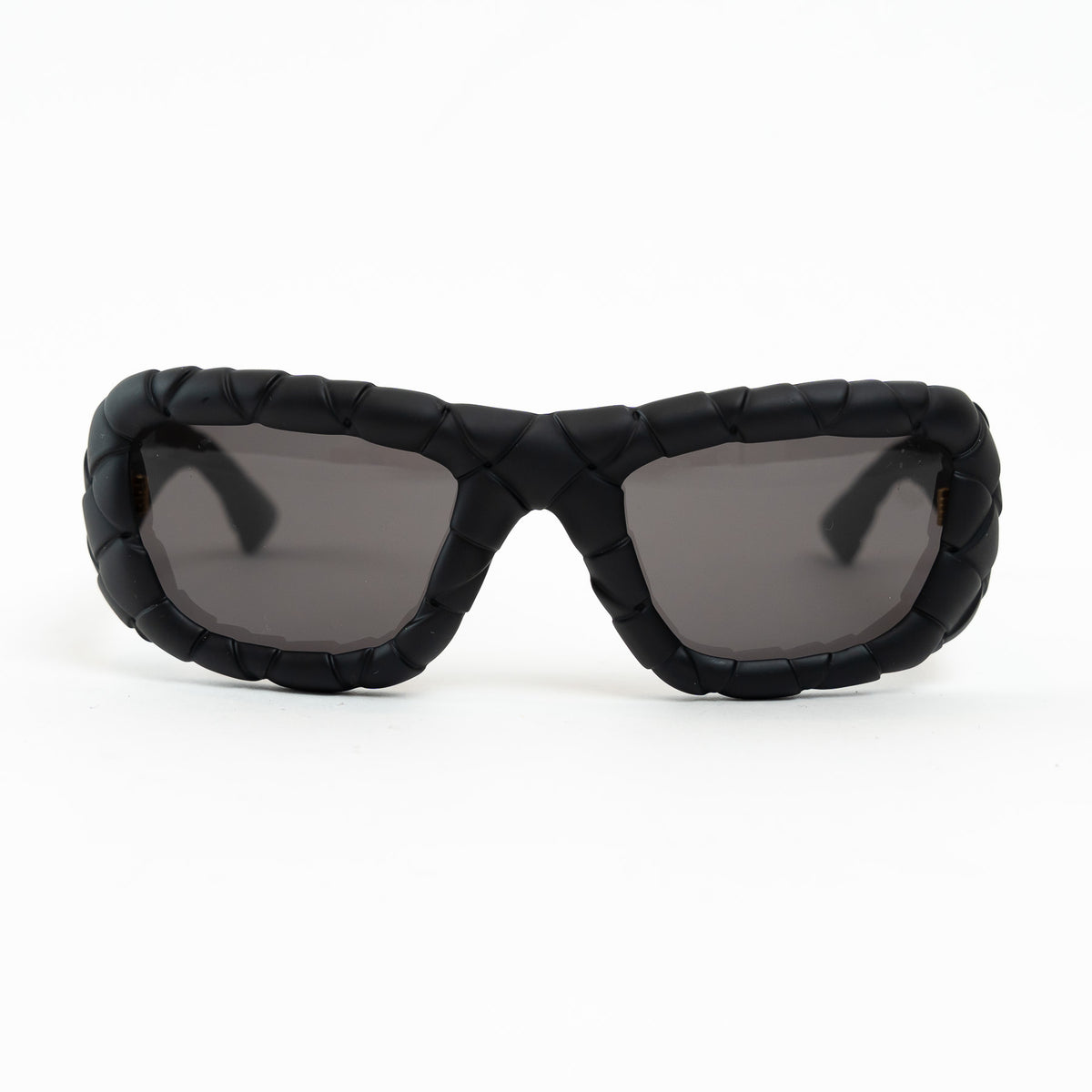 Bottega Veneta Black Intrecciato Rectangular Sunglasses