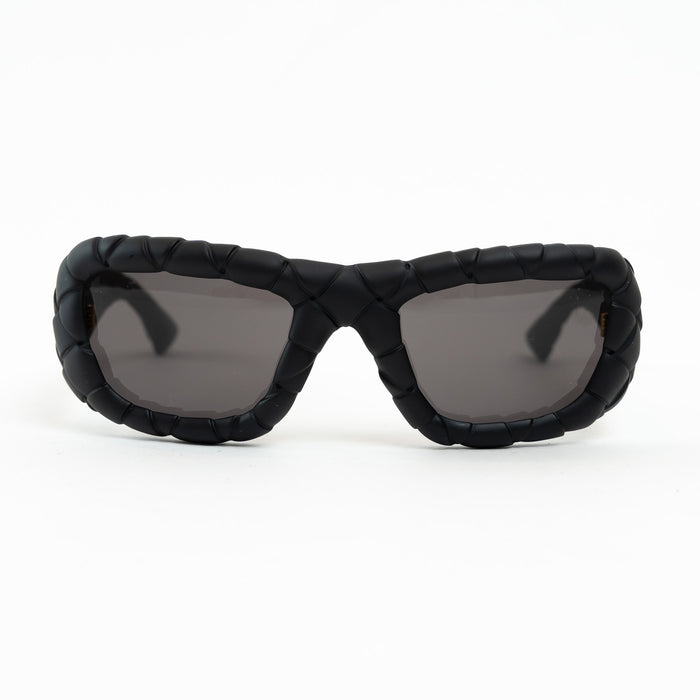 Bottega Veneta Black Intrecciato Rectangular Sunglasses