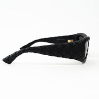 Bottega Veneta Black Intrecciato Rectangular Sunglasses