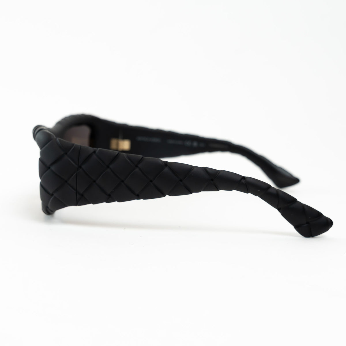 Bottega Veneta Black Intrecciato Rectangular Sunglasses