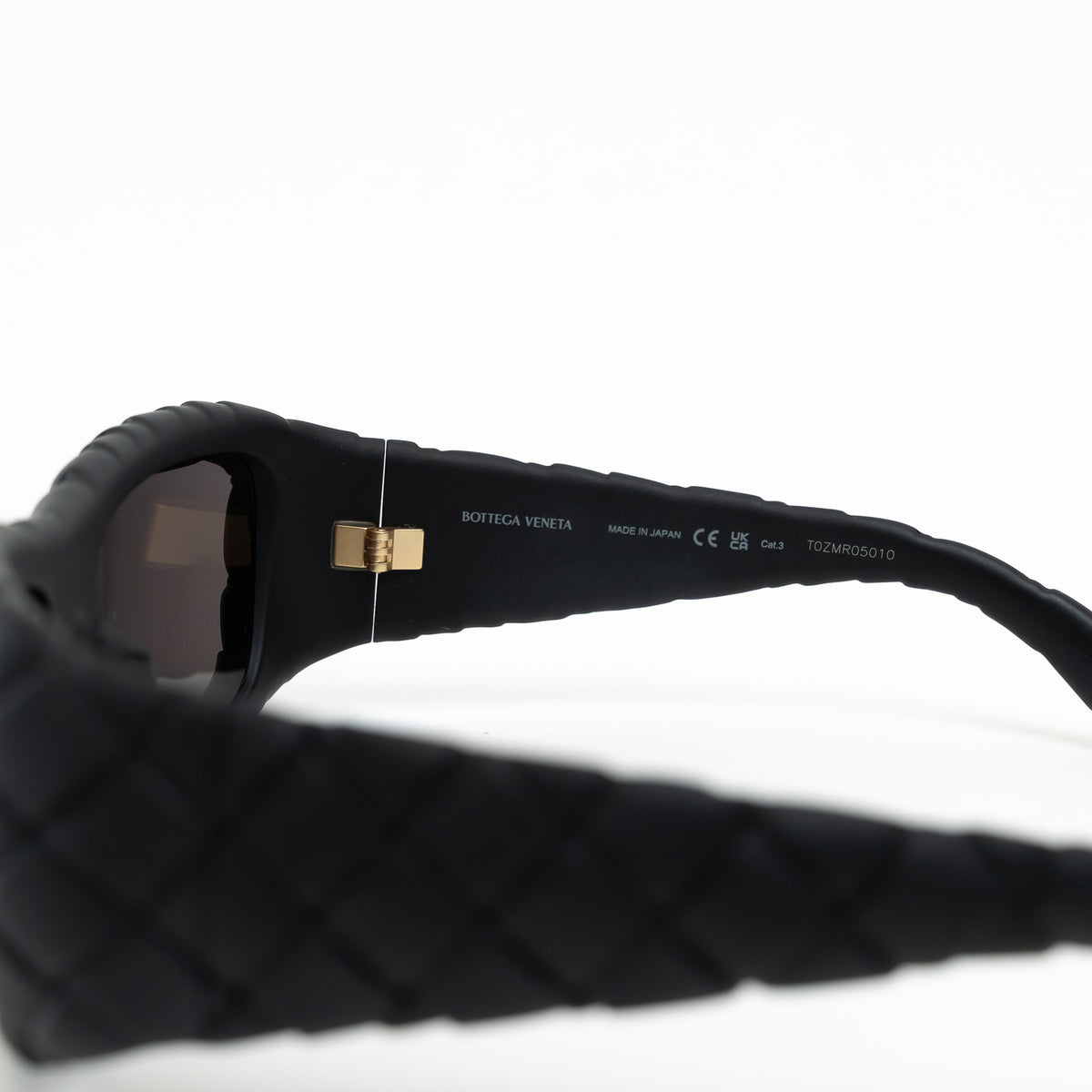 Bottega Veneta Black Intrecciato Rectangular Sunglasses