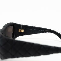 Bottega Veneta Black Intrecciato Rectangular Sunglasses