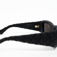 Bottega Veneta Black Intrecciato Rectangular Sunglasses