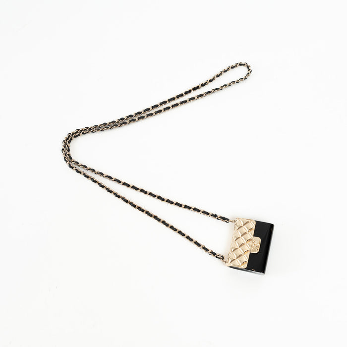 Pre-Loved Chanel™ Gold Tone Black Flap Bag Necklace