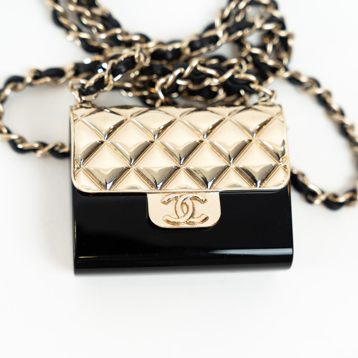Pre-Loved Chanel™ Gold Tone Black Flap Bag Necklace